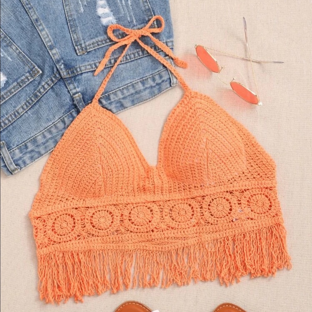 Crochet fringe halter top